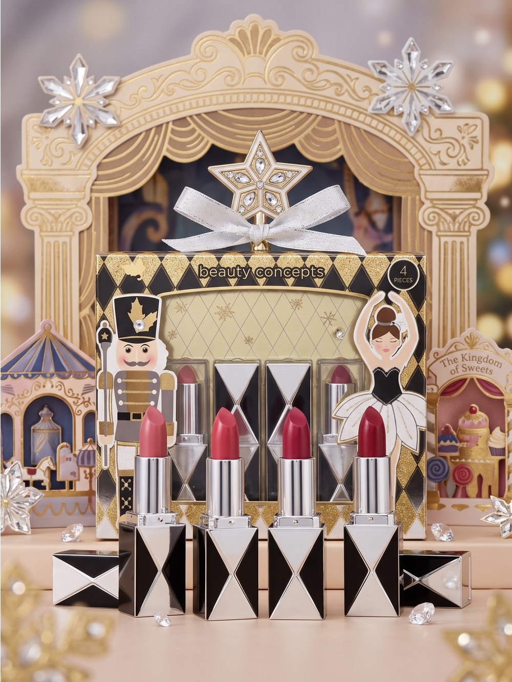Beauty Concepts Nutcracker Lipstick Collection 4-Piece Mini Lipstick Gift Set Ne